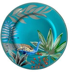 GRACE TEAWARE Gold Gilded Peacock Design 8" Fine Porcelain Plate Set of 2 NEW